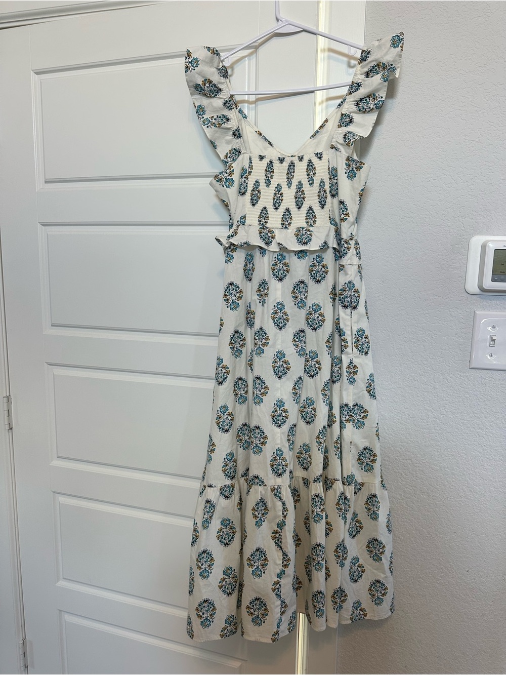 F J.Crew Floral Ruffle Strap Midi Dress Size 8 | Cottagecore Boho Sundress Teal